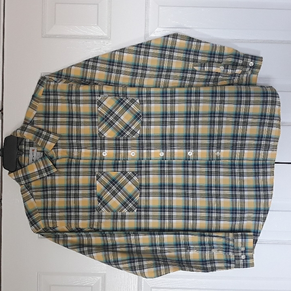 Carhartt men button up shirt long sleeve yellow plaid cotton size Large - Picture 9 of 11